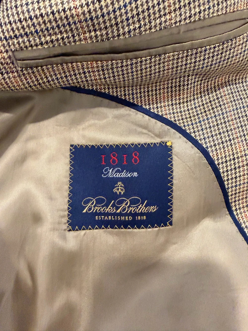 Brooks Brothers Regent Ethomas Silk and Wool Brown Houndstooth Check Blazer